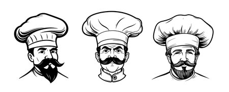 Set of chef logo sketch hand drawn Vector illustration Cookingのイラスト素材
