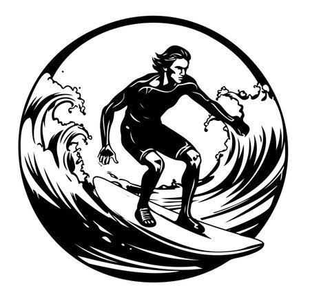 Surfer logo sketch hand drawn in graphics Vector illustrationのイラスト素材