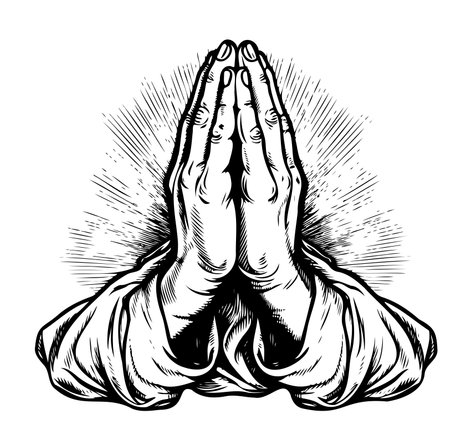Praying hands sketch drawn in hand graphic style Vector illustration Religionのイラスト素材