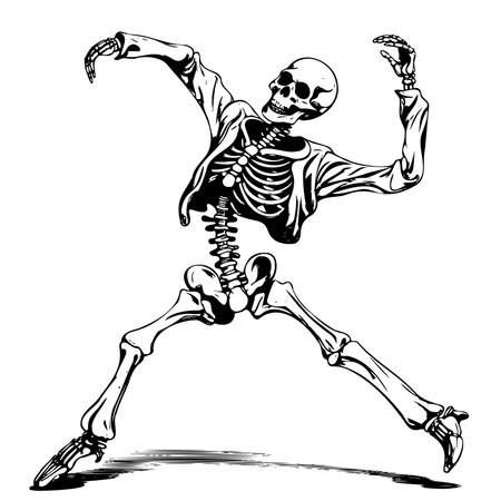 Dancing Skeleton sketch hand drawn Vector illustrationのイラスト素材