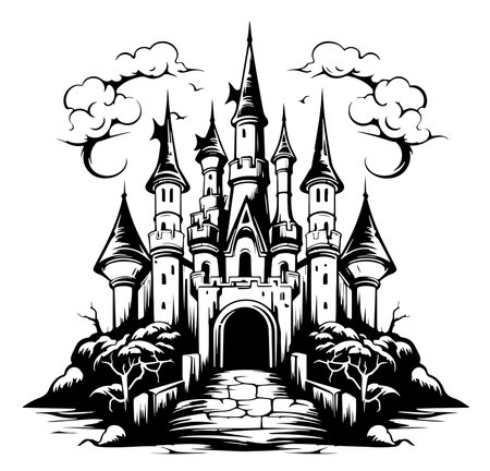 Old castle sketch hand drawn sketch Vector illustrationのイラスト素材