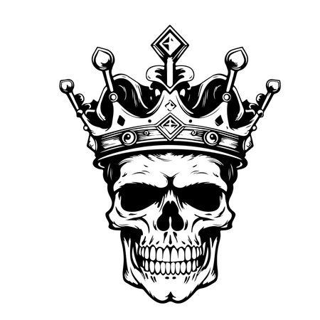 Human skull king in crown sketch hand drawn Vector illustration Death Dayのイラスト素材