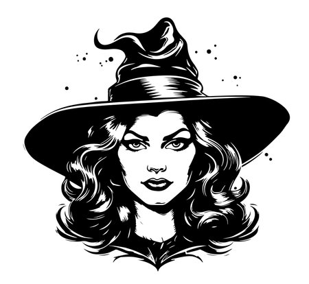 Witch head cartoon sketch hand drawn Halloween Vector illustrationのイラスト素材