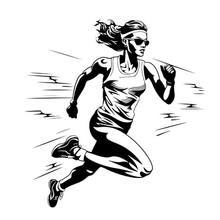 Runner girl emblem sketch hand drawn Vector illustration Sports competitionのイラスト素材