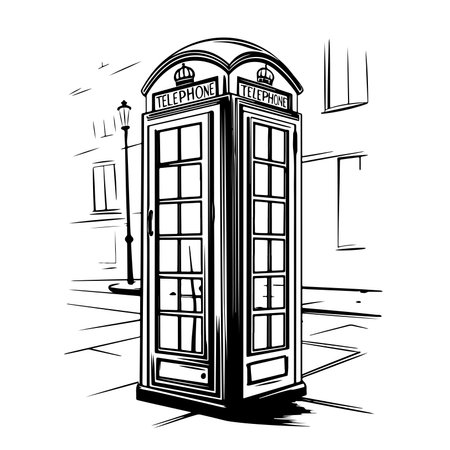 Phone street retro sketch hand drawn Vector illustrationのイラスト素材