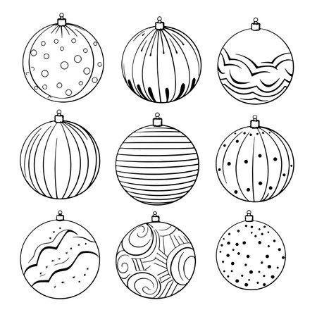 Christmas balls set, hand drawn sketch. Symbol of Christmas and New Year.のイラスト素材