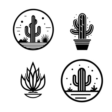 Set of cacti icons sketch hand drawn Vector illustrationのイラスト素材