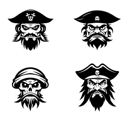 Pirate head with hat, Sailor emblem logo design Illustration in trendy line Mascot styleのイラスト素材