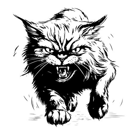 Angry cat isolated illustration. Black color on white background image.のイラスト素材