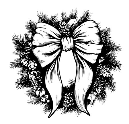 Christmas wreath decor with bow sketch hand drawn Vector Christmasのイラスト素材