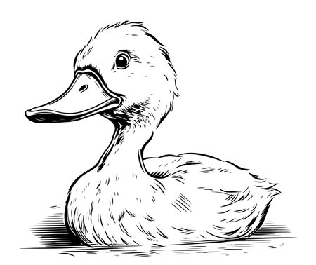 Duckling swimming sketch hand drawn Vector illustration Birdsのイラスト素材