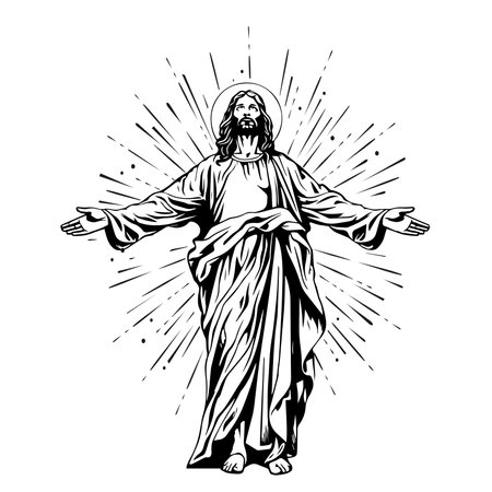 God, Jesus christ, grace, good, ascension concept. Hand drawn silhouette of Jesus christ, the son of god concept sketch. vector illustration.のイラスト素材