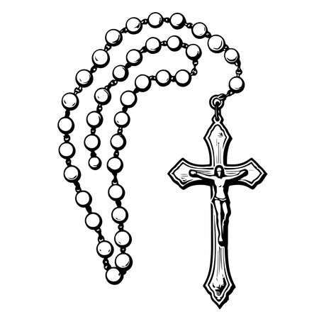 Rosary with cross religion hand drawn sketch Vectorのイラスト素材