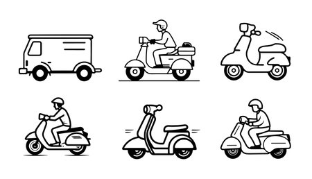 Delivery icons set sketch, hand drawn .Vector illustration.のイラスト素材
