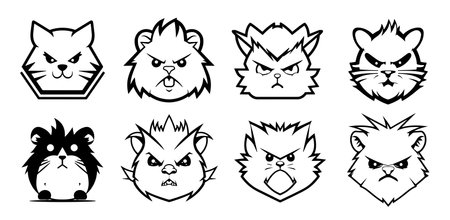 Angry Hamster collection Vector Illustration isolated on white background. Hamster Mascot Cartoon Character.のイラスト素材