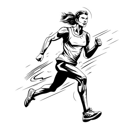 Hand sketch of a running woman Vectorのイラスト素材