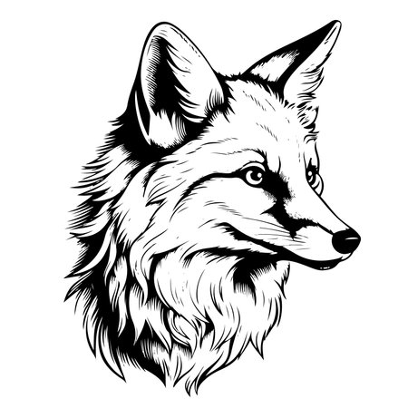 Fox. Graphic, sketch, black and white, hand-drawn portrait of a Foxのイラスト素材