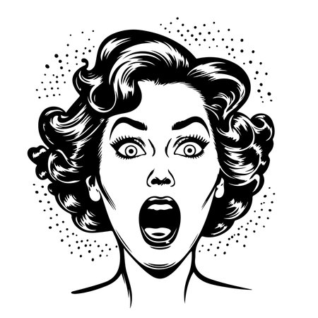 Head of screaming girl with wide open mouth, Vector sketchのイラスト素材