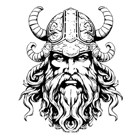 Warrior Face, Viking Head, Viking Face, Viking horn helmet warrior, Vector, Warrior face Silhouetteのイラスト素材