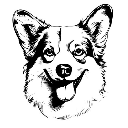 Corgi puppy dog. Sticker on the wall. Sketch, drawn, artistic, portrait of an Corgi puppyのイラスト素材