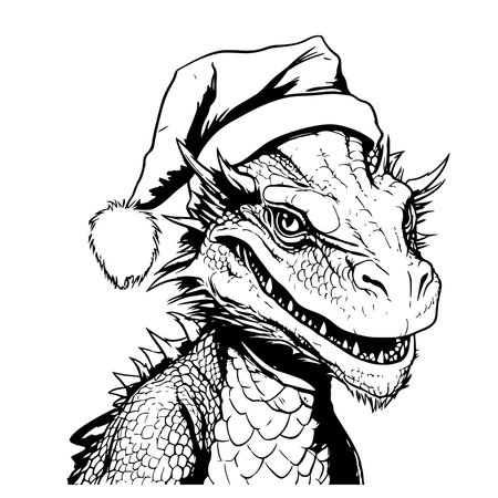 Cute little dragon. Coloring book for children. Baby Dragon wearing a Santa hat.のイラスト素材