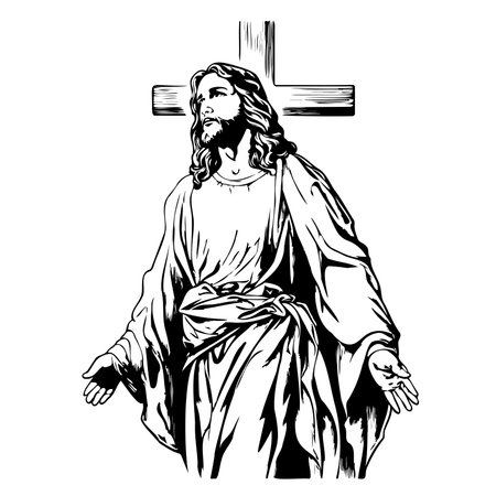 Jesus Christ Christianity hand drawn vectorのイラスト素材
