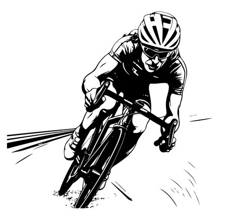 Cycling race stylized symbol, outlined cyclist silhouetteのイラスト素材