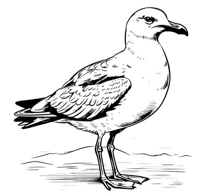 Seagull bird animal sketch engraving vector illustration.のイラスト素材