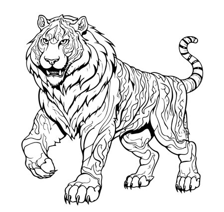 Stylized tiger sketch in retro style, hand-drawn.のイラスト素材