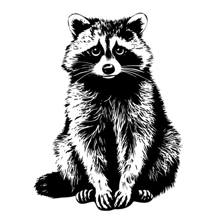 Cute hand drawing raccoon sketch. Vector monochrome illustration. Vectorのイラスト素材
