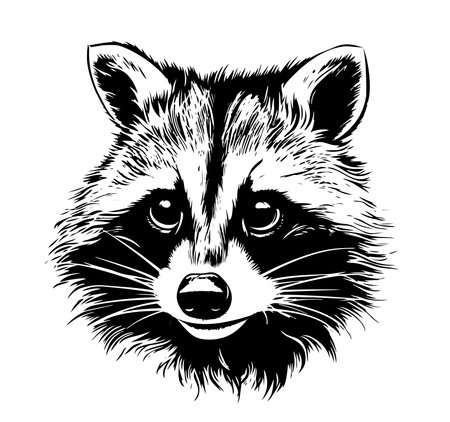 Cute hand drawing raccoon head sketch. Vector monochrome illustration.のイラスト素材