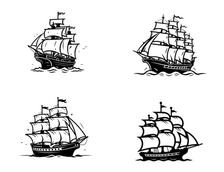 Monochrome image of sailing boat isolatedのイラスト素材