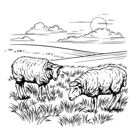 Sketch of sheep, Hand drawn vector illustrationのイラスト素材