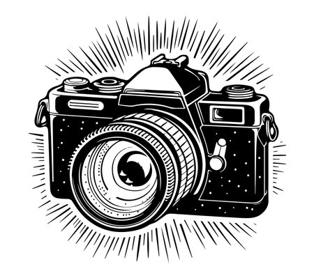 vintage old photo camera drawn vector illustrationのイラスト素材