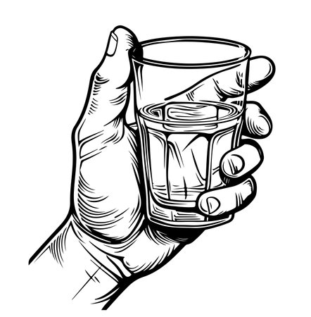 Hand holding glass of water. Drink more water concept. Vector illustrationのイラスト素材