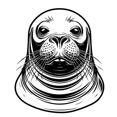 Fur seal hand drawn sketch Marine animals Vector illustration.のイラスト素材