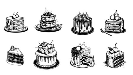 Sketch set of dessert. Pastry sweets collection isolated on white background. Hand drawn vector...