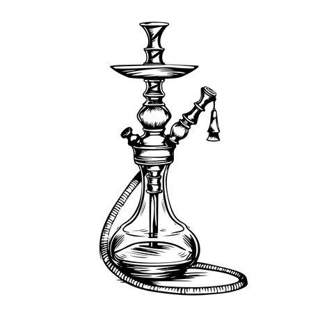 Smoking Hookah Lounge Cafe Tool Vintage Vector. Relaxation Accessory Monochrome Designed In Retro Style Illustrationのイラスト素材