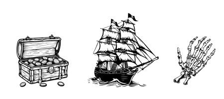 Sketch pirates set. Hand drawn illustrationsのイラスト素材