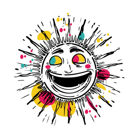 Vector hand drawn sun isolated on white background.のイラスト素材