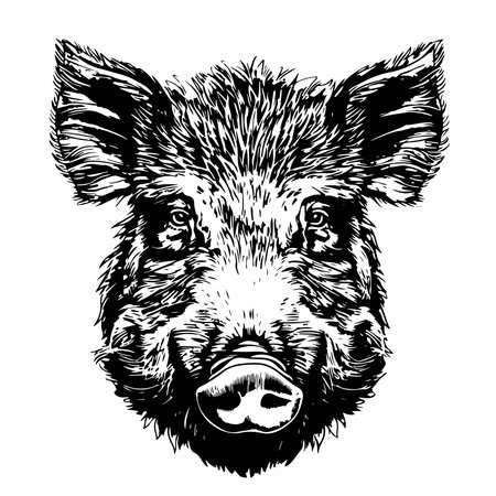Wild boar portrait sketch. Engraving style. Vector illustrationのイラスト素材