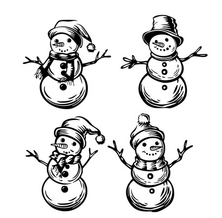 Doodle snowman. Decorative element for Christmas, New Year design. Hand drawn vector illustrationのイラスト素材