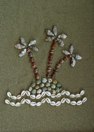 Island made of shells on the sand