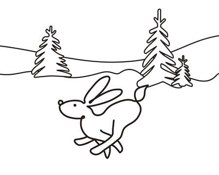 winter landscape with running hareのイラスト素材