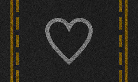 asphalt background with painted hearts and stripesの写真素材