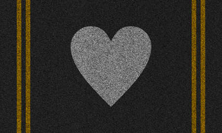 asphalt background with painted hearts and stripes