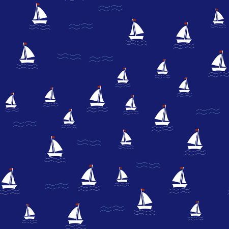 Hand drawing Seamless summer sea pattern with sailing ships on navy background.の写真素材