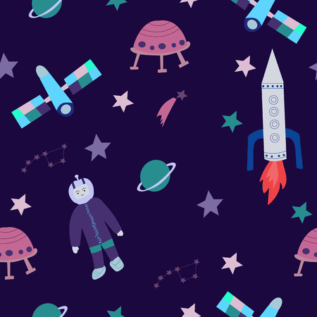 Childish cosmos seamless pattern with space elements.の写真素材