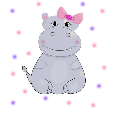 Cute Cartoon Hippo isolated on a white background. Poster design for greeting card, t-shirt, invitation, baby shower, room decor, print on the wall, pillow, decoration kids interior, baby wear.の写真素材