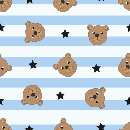 Seamless pattern with cute bears and stars, vector illustrationのイラスト素材